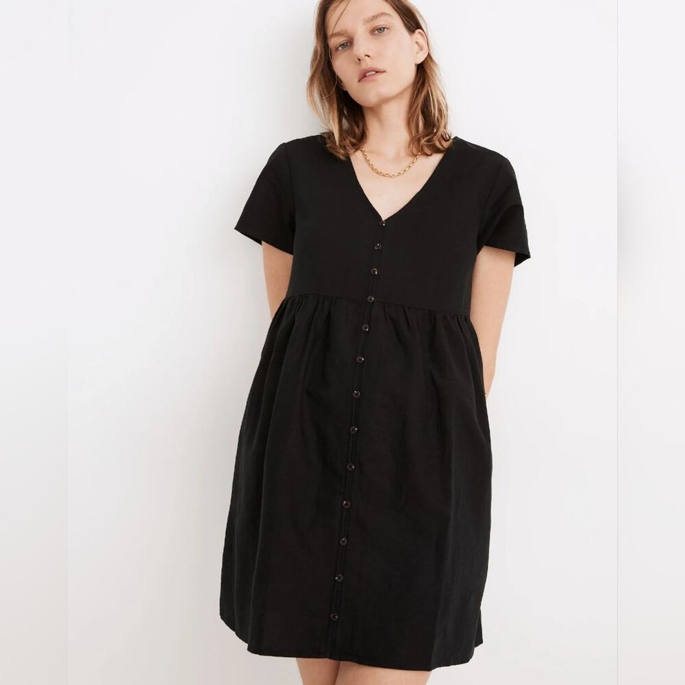 Madewell Alexandra linen cotton blend black button up dress small